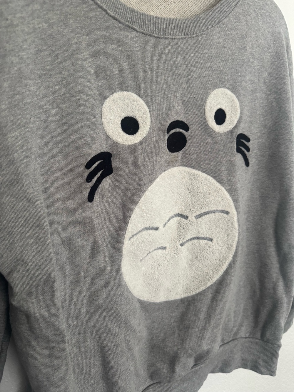 Gray Cartoon Totoro Face Sweatshirt - Picture 3 of 3